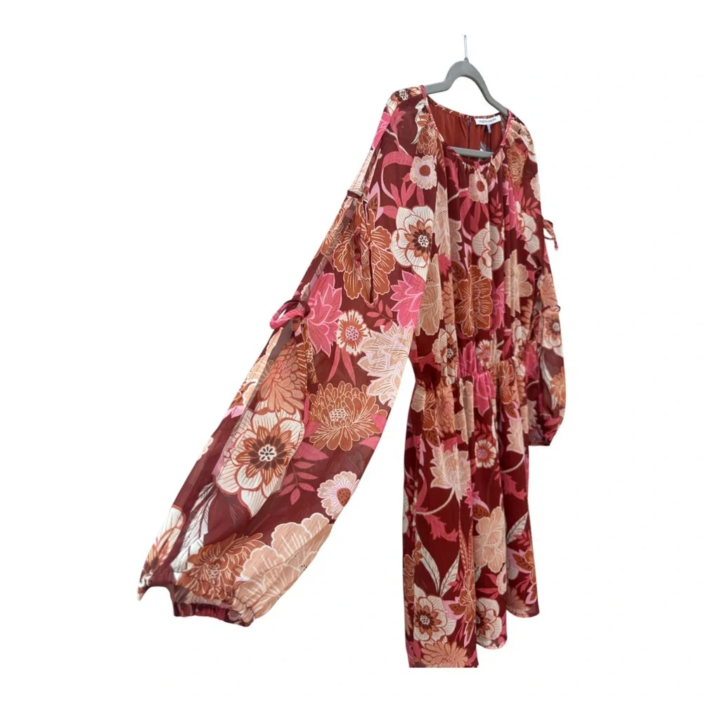 Collective Concepts Women’s M Chiffon Floral Red & Orange Multicolor Dress NWT - Picture 5 of 12